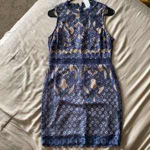 NEW WITH TAGS navy & nude lace formal mini dress